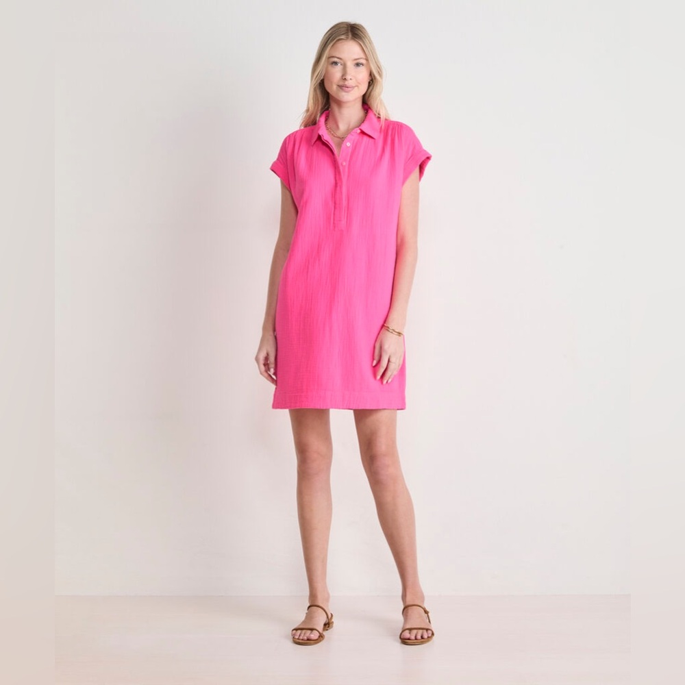 Vineyard Vines Bright Pink Button-Down Tshirt Dress